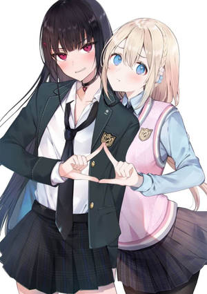 Driehoek-Komedie anime-lesbiërs-agtergrond — Anime lesbiër Muurpapier