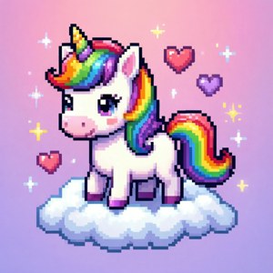 Pixel eenhoorn op 'n wolk met reënboogkleure. — Tecno Phantom Muurpapier