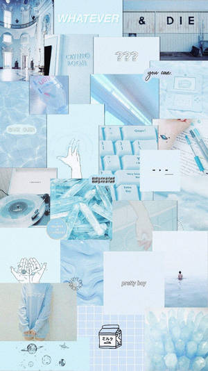 Eenvoudige Blou Estetiese Collage-foon — Blou estetiese GIF Muurpapier