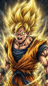 Goku se eerste Super Saiyan-transformasie, ikoniese geel kleur. — Goku Muurpapier