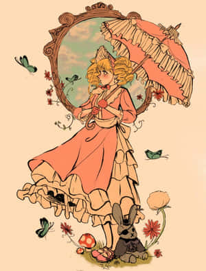 Elizabeth Midford wat 'n grasieuse pose in haar elegante rok inneem. — Kindle Paperwhite Muurpapier