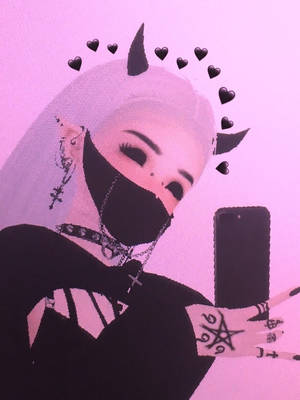 Estetiese Anime Meisie Emo In Pienk — Baddie-estetika Muurpapier