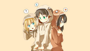 Eren Armin En Mikasa Oulik-truie — Oulik tekenprent Muurpapier