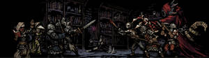 Dubbelskerm Necromancer vs. helde Darkest Dungeon HD-agtergrond. — 3840x1080 Muurpapier