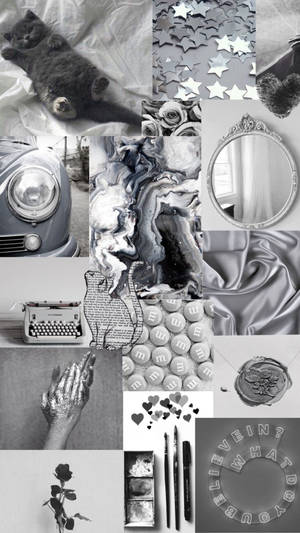 Estetiese Grys met Ligblou Collage — Estetiese Grys Muurpapier
