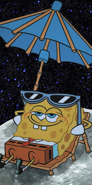 Estetiese Spotprent SpongeBob wat Ontspan in die Ruimte — Esteties Muurpapier