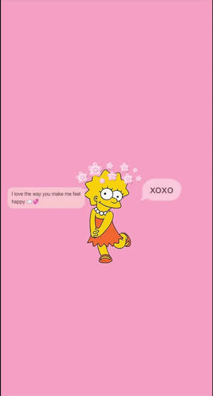 Estetiese Strokiesprent Lieflike Lisa Simpson Met Blomkroon — Esteties Muurpapier