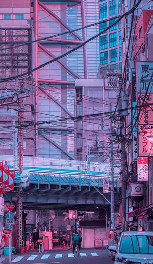 Estetiese Tokio-straat iPhone-agtergrond