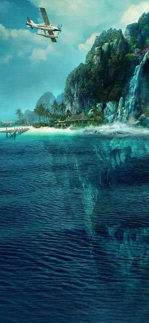 Fantasy-eiland met getande steentande-agtergrond