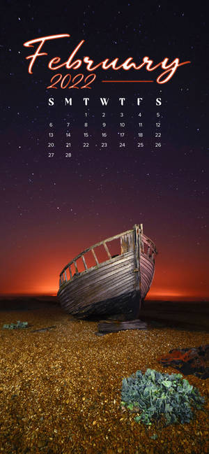 Februarie 2022 Kalender Op Strand-agtergrond — iPhone 17 Pro Muurpapier
