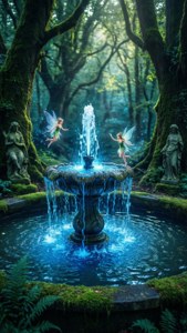'n Magiese feëfontein gloei in die hart van die bos. — Zelda Muurpapier