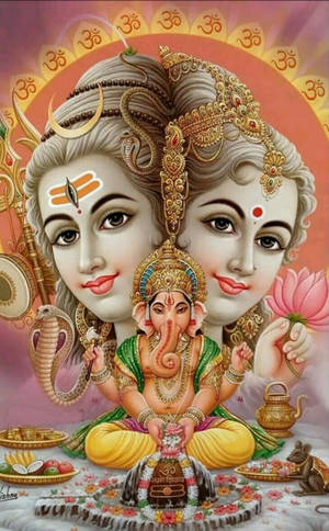 Feestelike Shiva Parvati Saamgesmelte Kop En Ganesha — Xiaomi Pad Mini Muurpapier