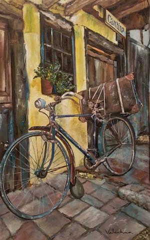 Fiets Op Stoep Skildery muurpapier — Galaxy Tab S11 Muurpapier