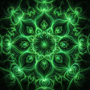 ’n Intrikate neon-groen fraktale patroon met simmetriese gloeiende besonderhede. — Pixel Watch 3 Muurpapier