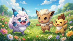 Oulike plakpapier van Galar-streek Pokemon wat speel.