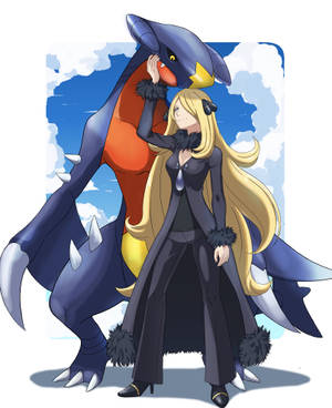 Garchomp en Cynthia Aanhangerkuns muurpapier — Galaxy Z Vou 5 Muurpapier