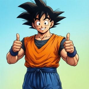Goku in informele klere wat 'n duim op wys. — Goku Muurpapier