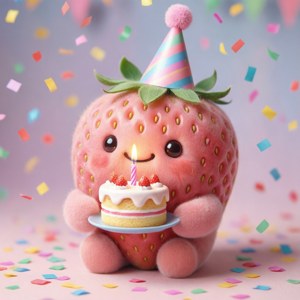 'n Aarbei vier 'n verjaardag met koek en konfetti. — Tecno Phantom V Flip Muurpapier
