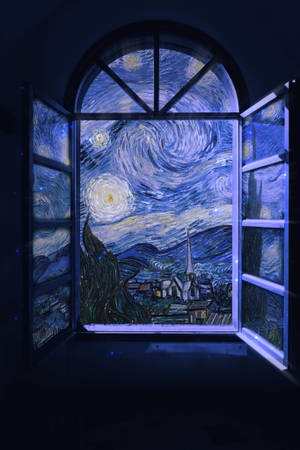 Gemengde Media Van Gogh Sterrenag Venster — Xiaomi Pad 8 Pro Muurpapier