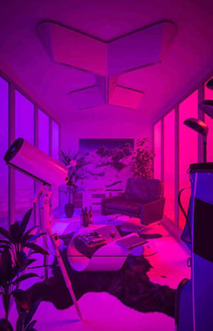Klein kamer in lewendige neon-pers estetiek agtergrond — Redmi Pad Muurpapier