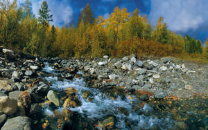 Wonderlike rivier met talle klippe agtergrond