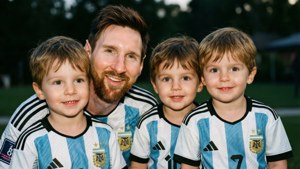 Messi saam met sy seuns in Argentinië-hemde.