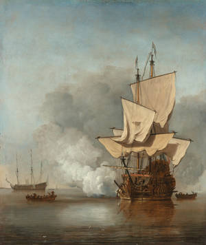 Geskilderde Galeonskip selfoonagtergrond. — Galaxy Z Vou 6 Muurpapier