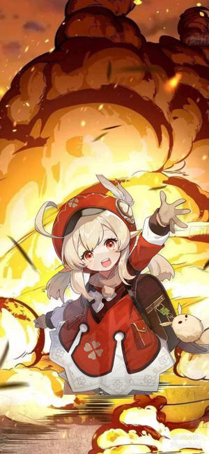 Glimlaggende Klee Genshin Impact Foon — Samsung S23 Ultra Muurpapier