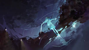 Glowende anime dans in die nag plakpapier