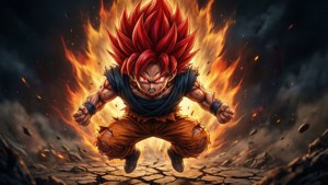 Goku as Super Saiyan God met 'n rooi aura. — Goku Muurpapier