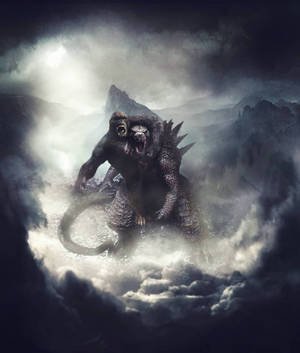 Godzilla teen Kong wat in donker wolke veg-agtergrond — Motorola Razr Ultra 2026 Muurpapier