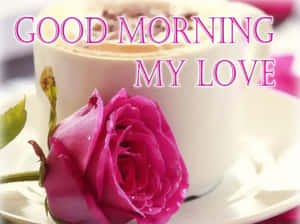 Goeie More My Liefde Romantiese Koffie en Roos — Goeie more my lief Muurpapier