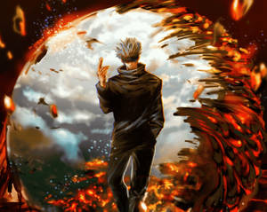Saturo Gojo met lawa in Jujutsu Kaisen anime agtergrond