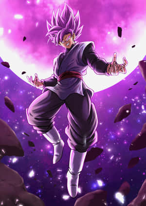 Goku Black wat in Super Saiyan Rosé-vorm die geveg binne storm — Goku Swart Muurpapier