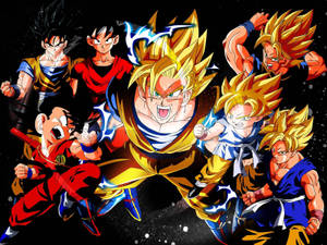 Verskeie Super Saiyan-stadiums van Goku-muurafbeelding.