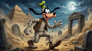 Goofy as 'n mummie in 'n Egiptiese-tema Halloween-toneel. — Disney Halloween Muurpapier