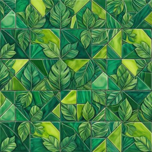 'n Abstrakte geometriese patroon van groen blare en teëls, modern en lewendig. — Groen estetiese GIF Muurpapier