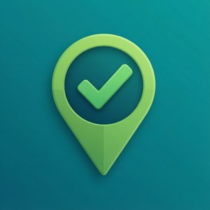 Plat kaartpen met regmerk vir suksesvolle ligging, UI-geïnspireer. — Pixel Watch 3 Muurpapier