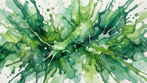 'n Abstrakte waterverfstuk met groen spatsels, artistiek en vloeibaar. — Groen estetiese GIF Muurpapier