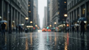 Stemmingvolle grys stadsbeeld met reën en weerkaatsings — Grys esteties Muurpapier