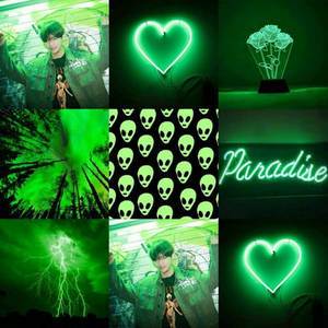 Hart en Rose Neon Groen Estetika — Estetiese hart Muurpapier