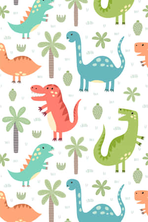 Heerlike Dinosouruspartytjie in die Oerwoud — Oulike dinosourus Muurpapier