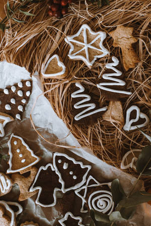 Kerskoekies in krip agtergrond — Warm Muurpapier