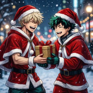 Todoroki en Midoriya vier Kersfees in Kersvader-pakke — Anime kersfees Muurpapier