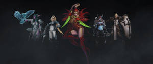 StarCraft-helde en -skurke teaser-voorblad in Heroes of The Storm-videospeletjiemuurpapier.