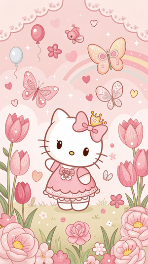 Sanrio,Dromerig,Sprokiesagtig,Pienk,Kawaii,Oulik,Reënboog,Ballonne,Hello Kitty