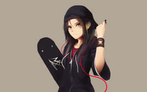 Anime Meisie Hoodie prente — Snoesige anime meisie Muurpapier