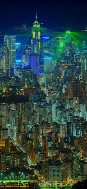 Ho Chi Minh-stad groen lasers agtergrond — iPhone 15 Pro Max Muurpapier