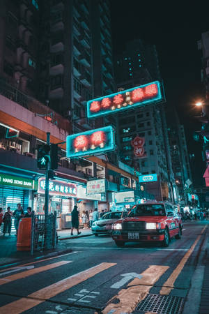 Hongkong-straat met neonbord — Xiaomi Pad 7 Ultra Muurpapier