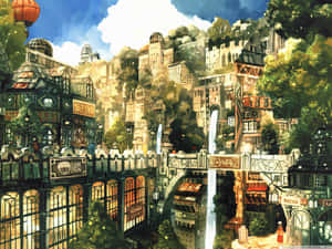 Anime Stad prente — Anime landskap GIF Muurpapier